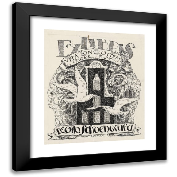 Leo Gestel 12x14 Black Modern Framed Museum Art Print Titled - Design Ex Libris for Dr. Otto Schoenewald (1891)