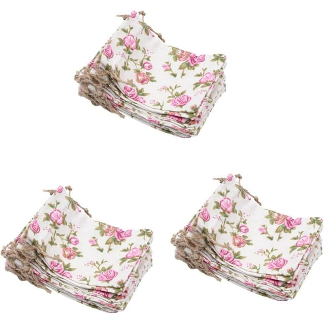 GFDYREE 48 Pcs Candy Bags Burlap Bags Wedding Clutch Rose Flower Pattern Pouch Handbag Roses
