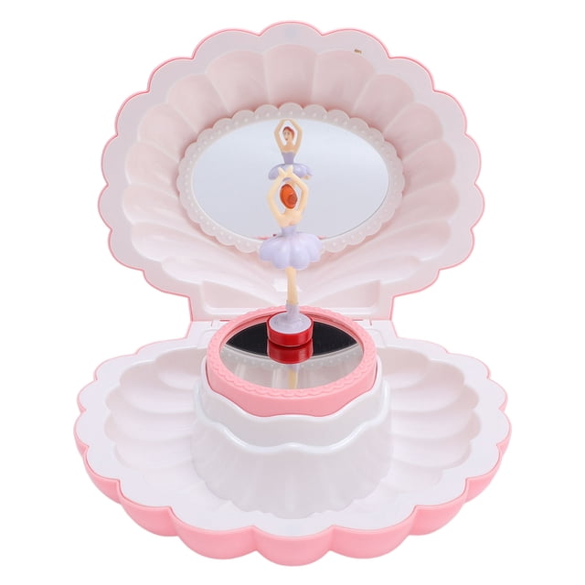 Joyero Musical, Lindo Caja De Joyería Para Niños Con Forma De Concha Con Espejo De Maquillaje, 6.3x5.12 Pulgadas De Música Con Bailarina, Joyería De Almacenamiento De Joyas