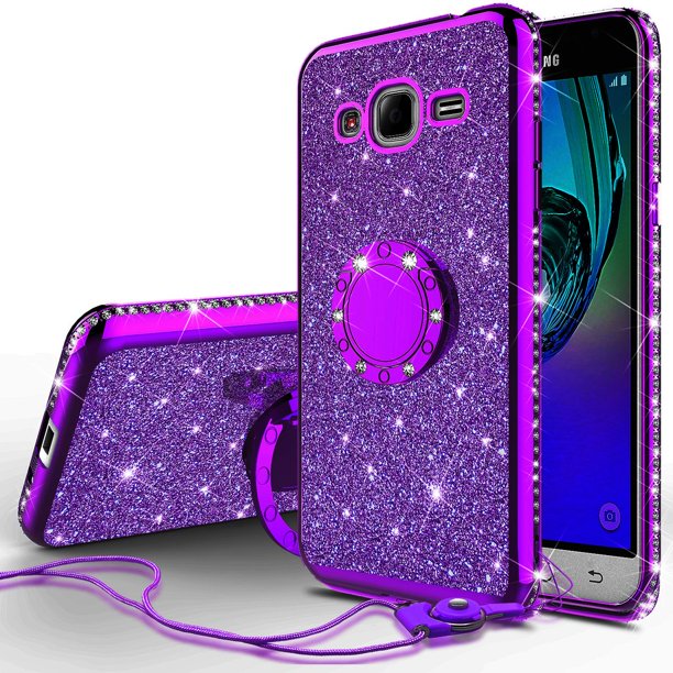 Glitter Cute Ring Stand Phone Case for Samsung Galaxy J3v/J3/Sky/J36v