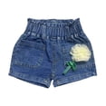 thumbnail image 2 of Avrnliq Kids Girls High Waisted Denim Shorts Elastic Waist Pull On Summer Casual Shorts with 3D Floral Pocket Detail Soft Cotton Denim,Size 7-8T, 2 of 5