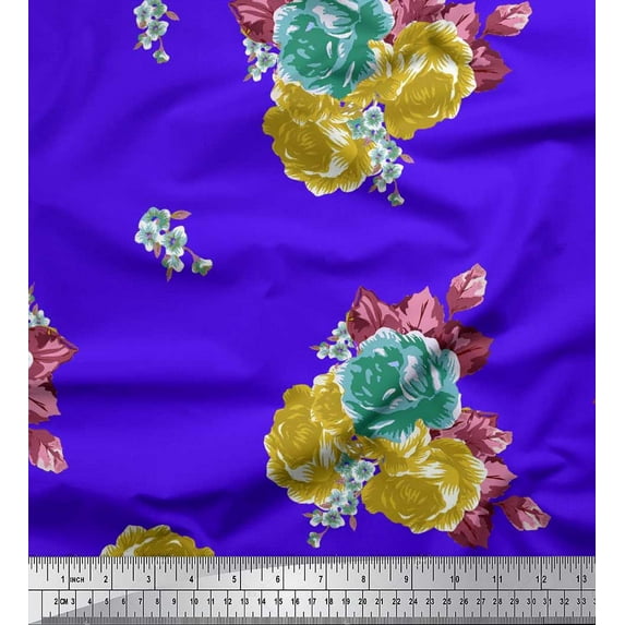 Soimoi Moss Georgette Fabric Leaves & Floral Artistic Decor Fabric Printed Yard 42 Inch Wide