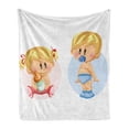thumbnail image 1 of Gender Reveal Soft Flannel Fleece Throw Blanket, Babies Playing Together Newborn Childhood Romantic Happiness Theme, Cozy Plush for Indoor and Outdoor Use, 50" x 60", Multicolor, by Ambesonne, 1 of 6