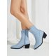 thumbnail image 3 of Blue Denim Embroidered Side Zipper High Heel Chunky Cowboy Boots & Western Style Fashion Boots For Women, Random Embroidery And Grain Pattern, 3 of 5