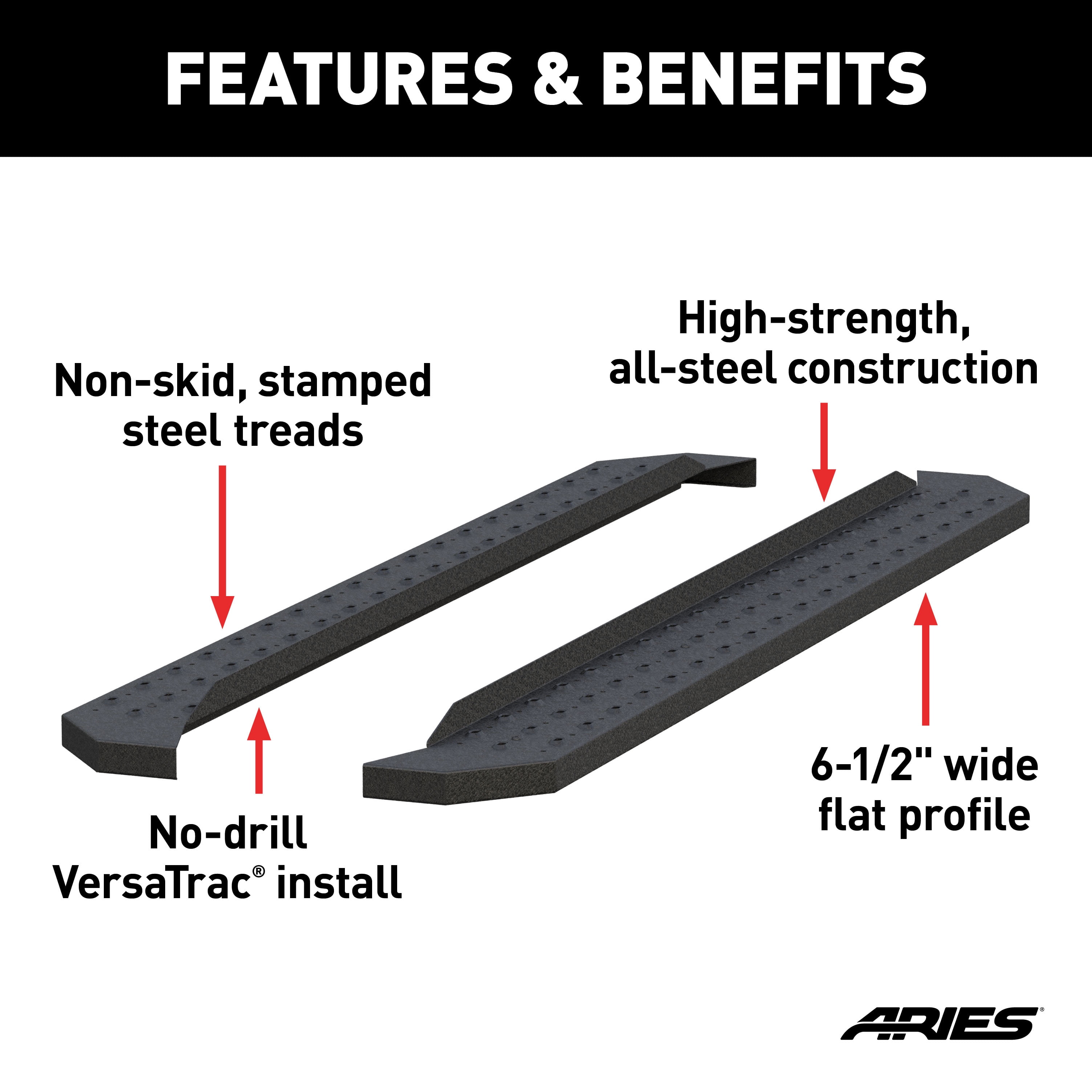 RidgeStep 6-1/2" x 75" Black Steel Running Boards (No Brackets) Fits select: 2015-2018 CHEVROLET SILVERADO K1500 LT, 2014 CHEVROLET SILVERADO K1500