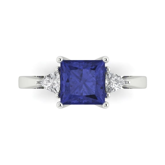 Three-Stone Engagement Ring for Women - 2.32ct Simulated Tanzanite in 18K White Gold Promise Ring