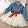 thumbnail image 1 of Vestido de moda para niñas de primavera y otoño, linda falda de malla de costura de vaquero + conjunto de cinturón de punta de onda desmontable, 1 of 6