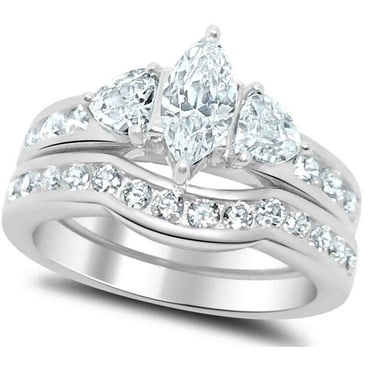 LaRaso Co 2.50 Carat TW Marquise Trillion CZ Wedding Ring Set in Sterling Silver for Women Size 10