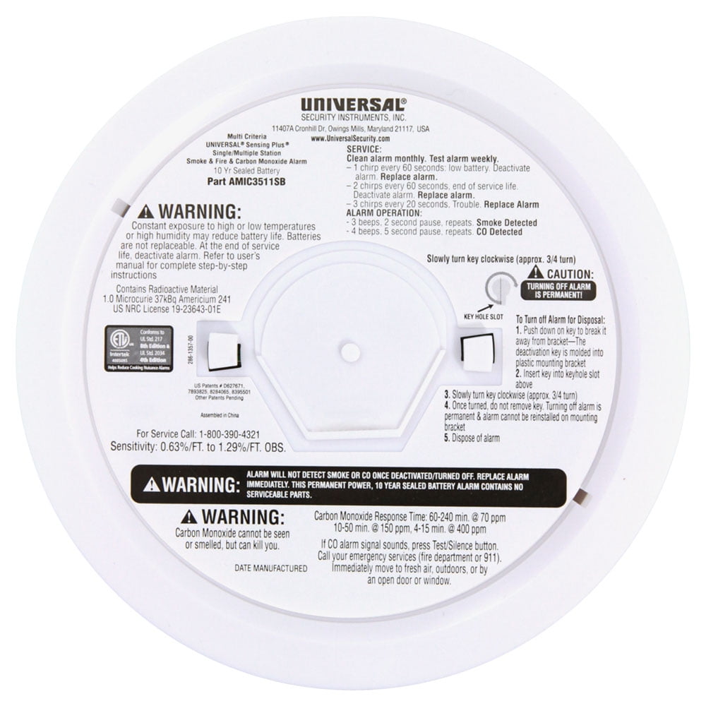 Universal Security Instruments, Sensing Plus, Combo Smoke, Fire & Carbon Monoxide Alarm, Multi-Criteria Detection, with 10-Year Battery, 4 Pack