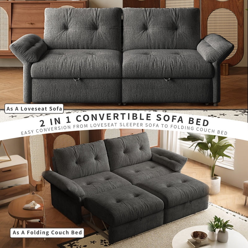 81.5" Convertible Sofa Bed, 2-in-1 Sleeper Sofa with Plush Chenille Fabric, High-Resilience Foam, Solid Wood Frame, Chenille Sofa Couch for Living Room, Guest Room, Apartment