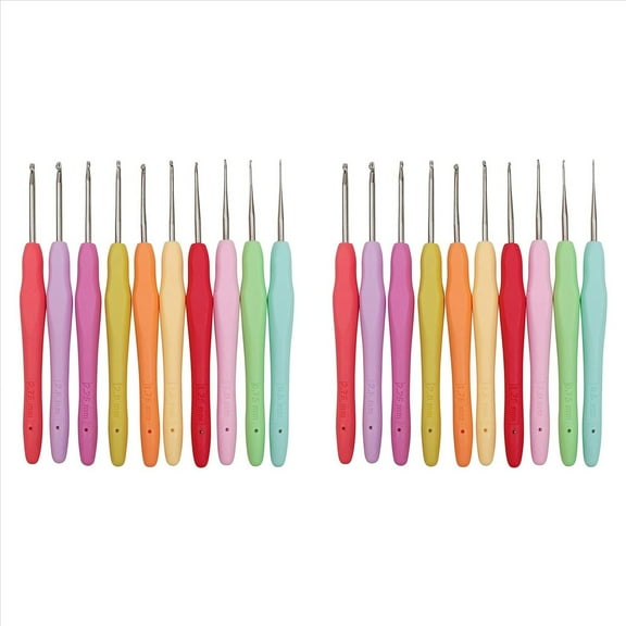 Rollbacks & More 20Pcs Small Size Lace Crochet Hooks (0.5-2.75mm), Ergonomic Set with Soft Grip Handle for Thread
