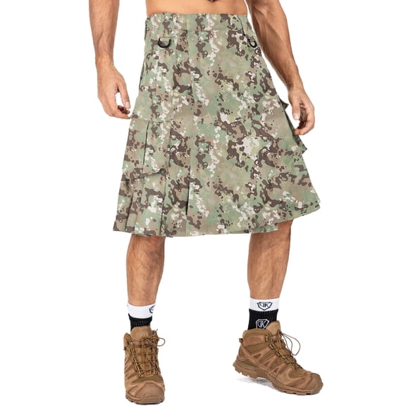 Men's Kilt Camo Scottish Utility Kilt, 25" Mens Kilt, Irish Highland Hybrid Kilts with Pockets