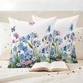 thumbnail image 3 of Blue Spring Floral Outdoor Waterproof Pillow Covers, Pink Flowers Butterfly Pastoral Decorative Square Throw Pillowcase Sofa Cushion Sham for Patio/Couch/Chair, 20"x20" 2 Pack, 3 of 8
