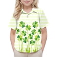 thumbnail image 1 of Blusa y camisa de manga corta con cuello vuelto, moderna e informal, con estampado del Día de San Patricio, con bolsillo, para uniforme escolar, para niños y niñas de 2 a 15 años., 1 of 7