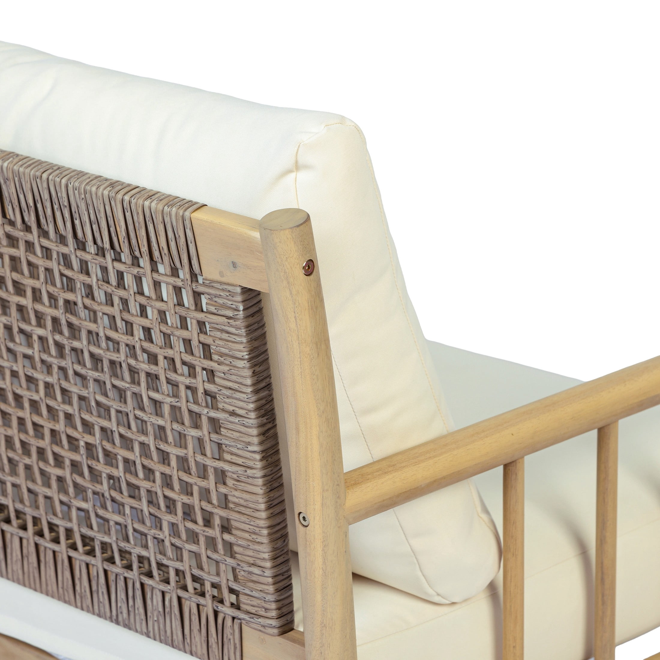 Christopher Knight Home 4-Piece Patio Chat Set, Acacia Wood Seating and Coffee Table, Light Teak + Beige