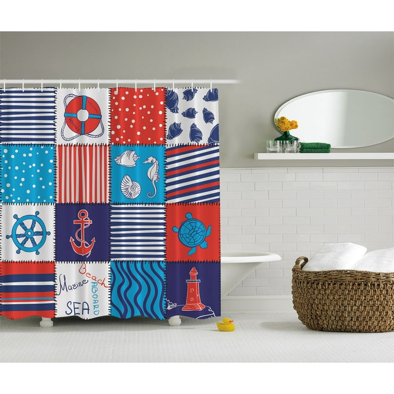 Red white and blue deals shower curtain