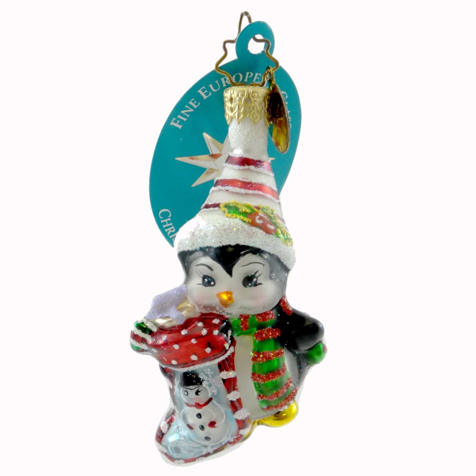 Christopher Radko PENNYS SNOW GLOW GEM Blown Glass Ornament Penguin