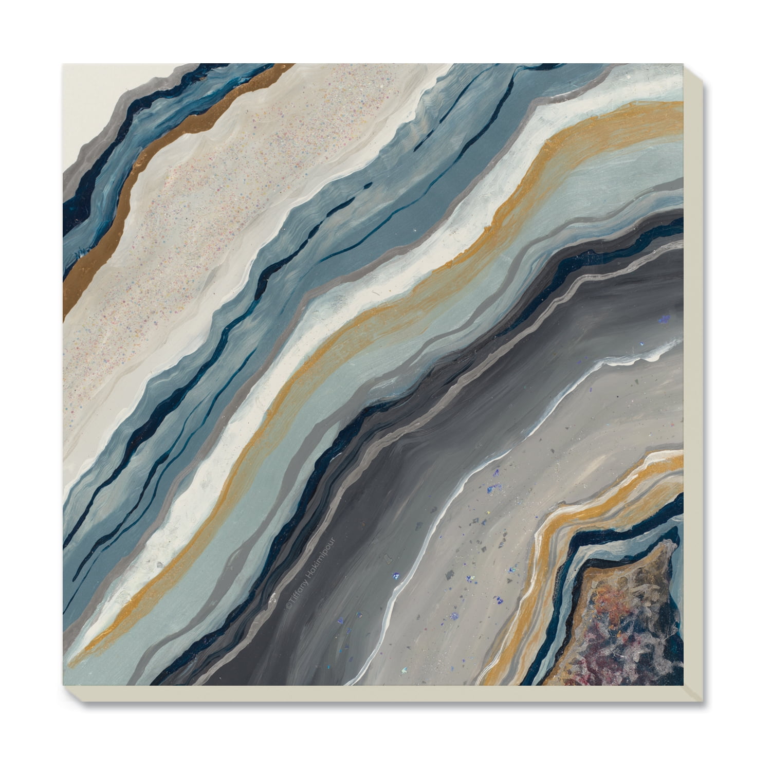 Conimar Agate Flow Stoneware with Cork Bottom Coasters, in Blues, Grey, White and Gold, 4PK