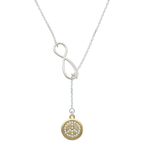 Delight Jewelry Goldtone Disc with Crystal Peace Sign Silver tone Elegant Infinity Lariat Necklace