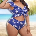 thumbnail image 4 of Guiexla 2 Pcs/Set Bathing Suit Padded Breathable Elegant Plus size Ruffle Deep V Neck Women Bikini Set for Beach, 4 of 8
