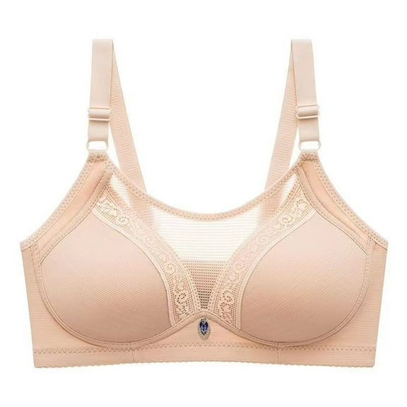 Beige Bra Women's Large Breast Revealing Small Underwear Thin Anti Sagging Wireless Large Size Bra