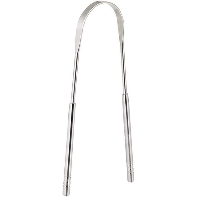 Raspador de lengua, raspador de lengua de acero inoxidable de metal hecho a mano en forma de U, elimina el mal aliento, cepillos de lengua para el cuidado bucal Sincero Electrónica