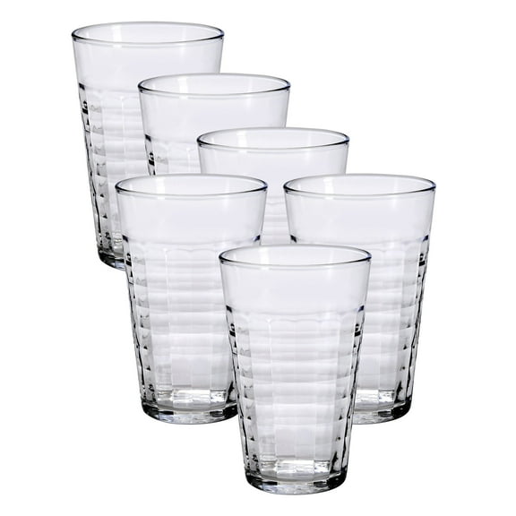 Duralex Prisme 17.5 Oz Clear Tempered Glass Tumbler Drinking Glasses, Set of 6