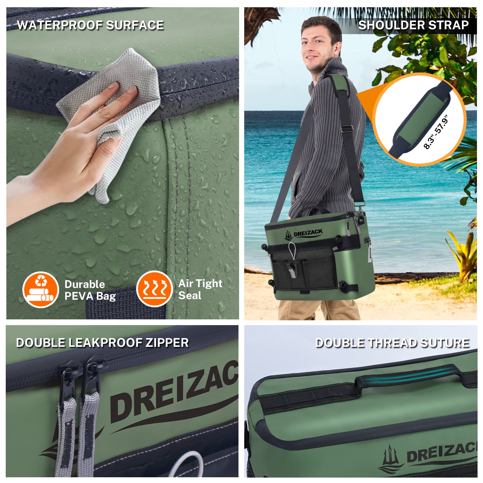 Dreizack Kayak Cooler Behind Seat Waterproof Cooler for Kayaking,Paddle Board Cooler Compatible with Lawn-Chair Seat Kayak Accessories Cooler Bag Kayak Cooler Tow Behind for Camping Fishing