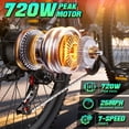 thumbnail image 5 of Electric Bike for Adults, 26" Commuter Ebikes with 7-Speed Gears, 25MPH, 720W Peak Motor, Removable Battery, 50 Miles Range, Electric Mountain Bicycle for All Terrain UL2849, 5 of 10