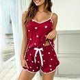 thumbnail image 5 of Asxite Pajamas for Women Set Heart Print Spaghetti Strap Top and Ruffle Shorts Sleepwear, 5 of 7