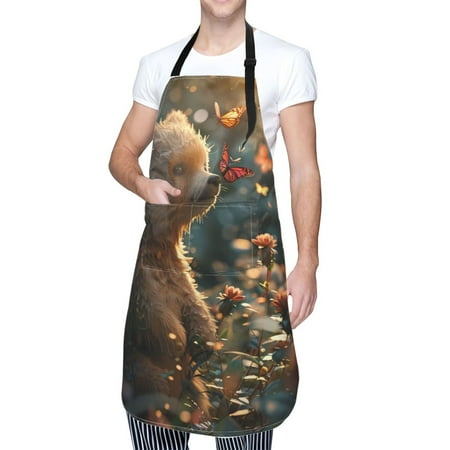 

Cauagu Sunshine Butterfly Flower Bear Aprons with Pockets Waterproof Apron for Women Kitchen Cooking Apron Adjustable Bib Aprons Chef Apron for Cooking Drawing Crafting