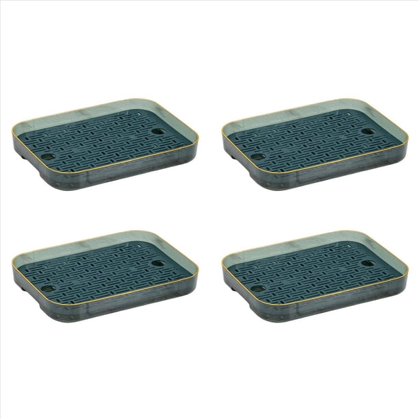 4X Bandeja de Drenaje de Doble Capa,Bandeja de Té,Bandeja de Frutas,Bandeja Simple para Sala de Estar,Verde y Transparente