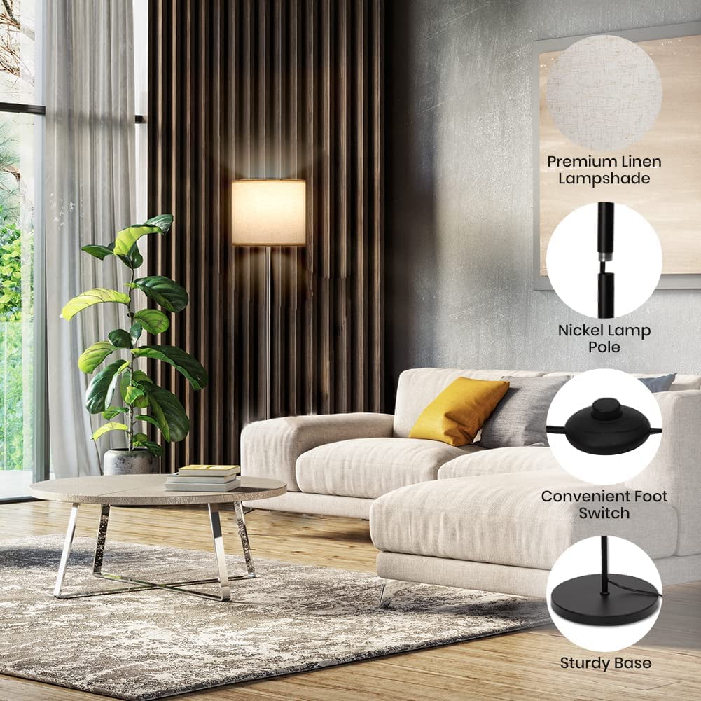 Floor Lamps Modern Floor Lamp With Drum Shade, Standing Lamp For Living Room Bedroom Office Study Room With Foot Switch