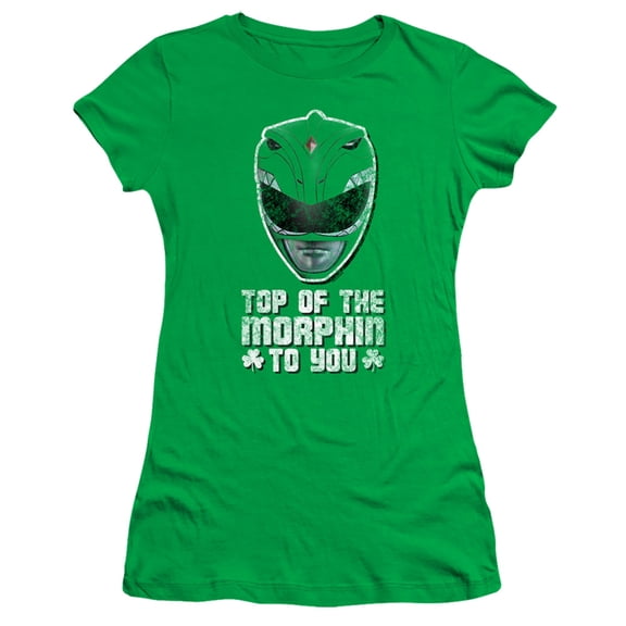 Power Rangers Top Of The Morphin To You Junior Women's T-Shirt Sheer Kelly Green