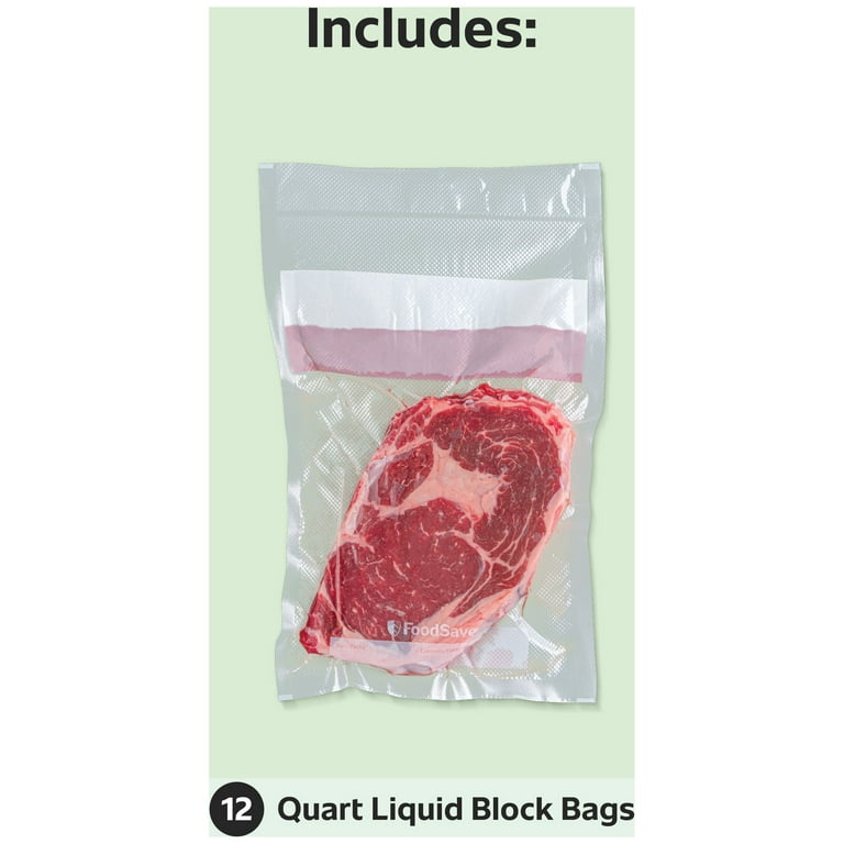 Foodsaver Liquid Block Heat-Seal Quart Bags - 12 Count