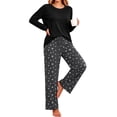thumbnail image 4 of UVN Women Pajamas Sets Long Sleeve 2 Piece Lounge Set Casual Crewneck Sleepwear Tops and Long Printed Pants Soft Pjs Outfits with Pockets, 4 of 11