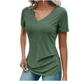thumbnail image 2 of Royisotas Tunic Tops for Women Short Sleeve Shirts Casual Solid Color Button Dressy Womens Blouses Green, 2 of 5