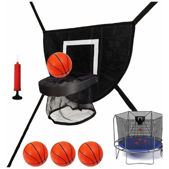 Trampoline Basketball Set with 3 Basketballs & Pump Easy Installation for Kids Soft Toy Trampoline Basketball Attachment