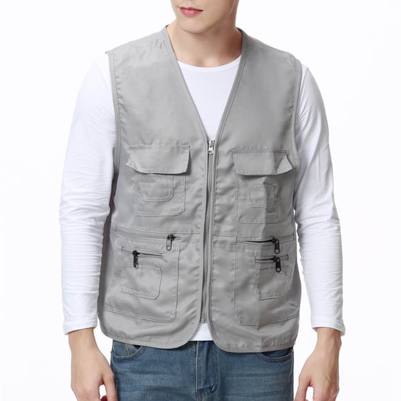Ceisia Durable Multi-Pocket Men's Loose Fit V-Neck Utility Vest for Outdoor & Work Gift