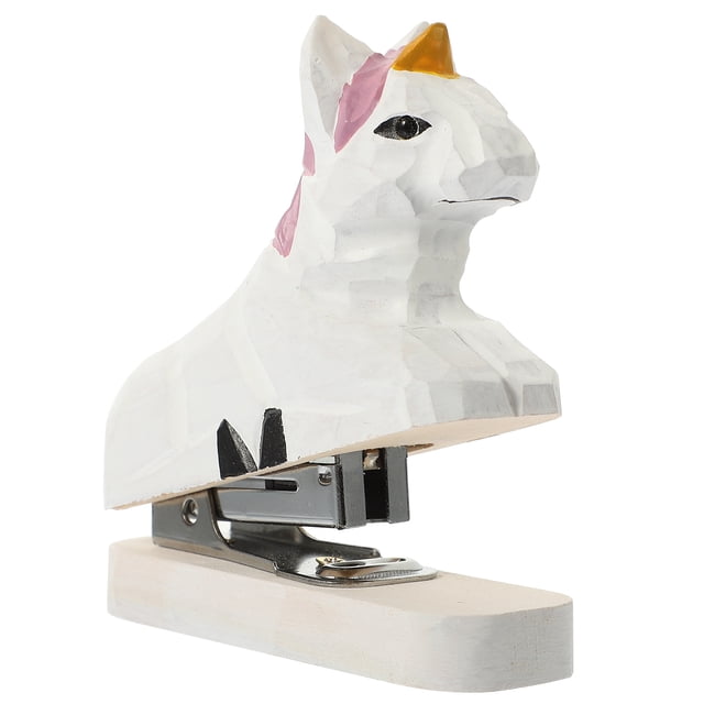 MasteelfCA Unicorn Shape Portable Stapler Wooden Creative Book Sewer Manual Stapling Machine Student Stationery for School Students Random Nose Style
