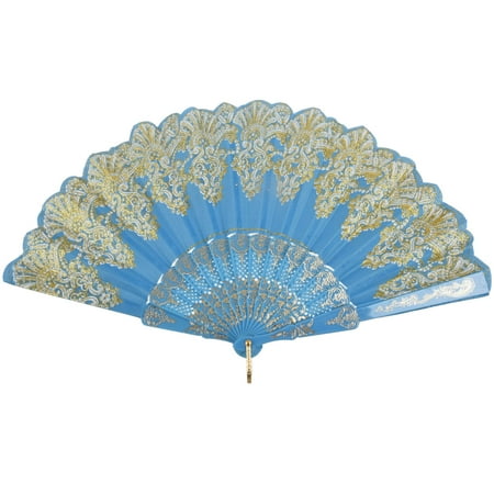 

Ieegkit Chinese Style Bling Flower Pattern Party Wedding Folding Hand Fan sky blue