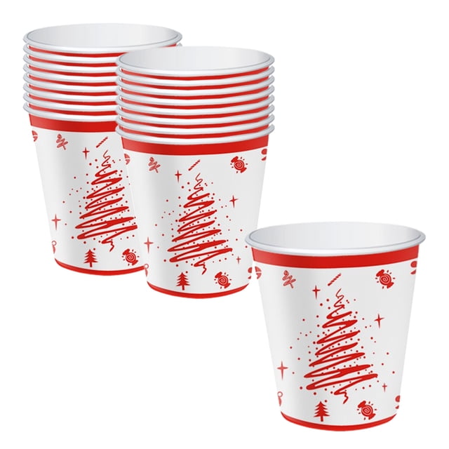 Vaso de papel navideño para café, taza de chocolate caliente, diseño de árbol de Navidad rojo y blanco, vaso para bebidas de invierno, vaso desechable para cena, vajilla familiar para bodas, fiestas d