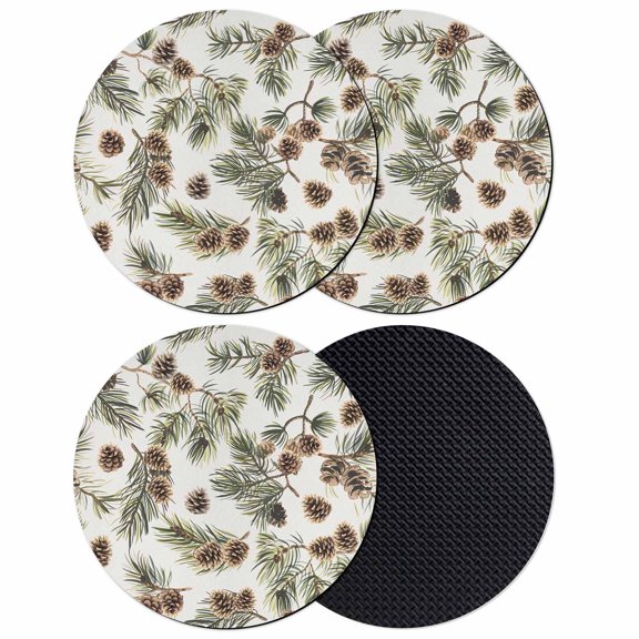 Sage Green Christmas Coasters Set of 4, Absorbent Coasters for Drinks, Xmas Botanical Pine Cones Coaster for Desk Coffee Table Protection, Home Decor House Warming Gifts 4"