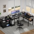 thumbnail image 2 of Homieasy Reversible L Shaped Desk with Magic Power Outlets and USB Charging Ports, Sturdy Corner Computer Desk with Storage Shelves, Gaming Table Home Office Desk, Easy to Assemble, Black, 2 of 8