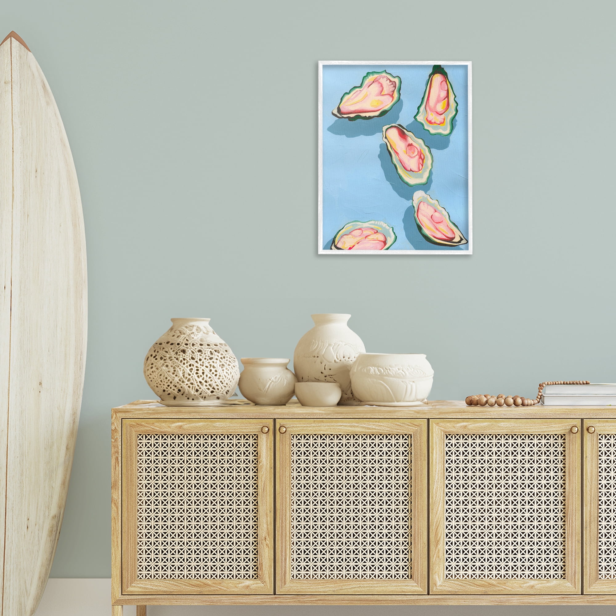 Stupell Industries Bold Oysters on Blue Animals & Insects Painting White Framed Art Print Wall Art, 24 x 30