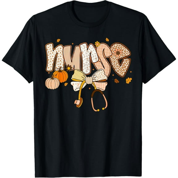 Thanksgiving Nurse Stethoscope Fall Scrub Top ER Coquette T-Shirt