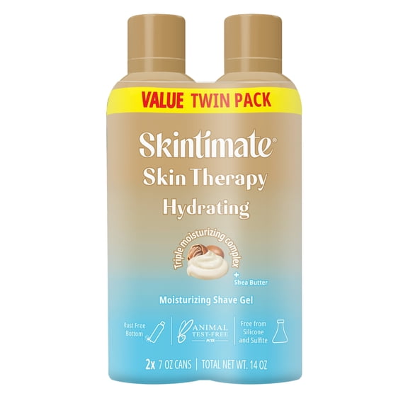 Skintimate Skin Therapy Hydrating Shave Gel for Women, Shea Butter Shaving Cream Twin Pack, 7 oz each
