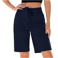 thumbnail image 3 of akafmk Women's 7" Bermuda Shorts Drawstring Tailored Loose Dressy Summer Shorts with Pockets, 3 of 7