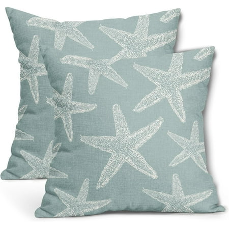 

Seafoam Blue Starfish Ocean Pillow Covers 16x16 Inch Summer Nautical Coastal Beach Decorative Pillow Cases Set of 2 Cotton Linen Throw Pillows Seasonal Home Decor For Sofa Couch Cushion Outdoor