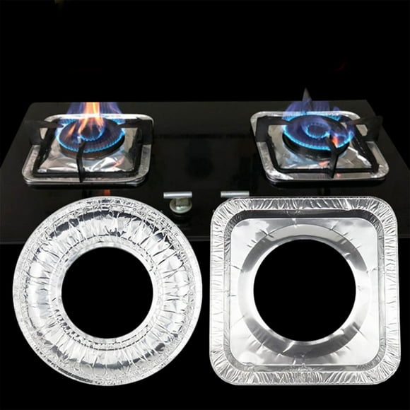 Cubiertas para quemadores de estufa de gas de papel aluminio | Protector a prueba de grasa y derrames de aceite | Almohadillas para bandejas de cocina | Plateado | Paquete de 10 | 23x23 cm
